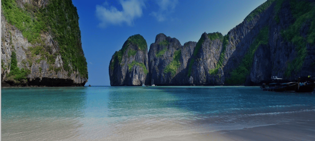 Coastal view of limestone cliffs.