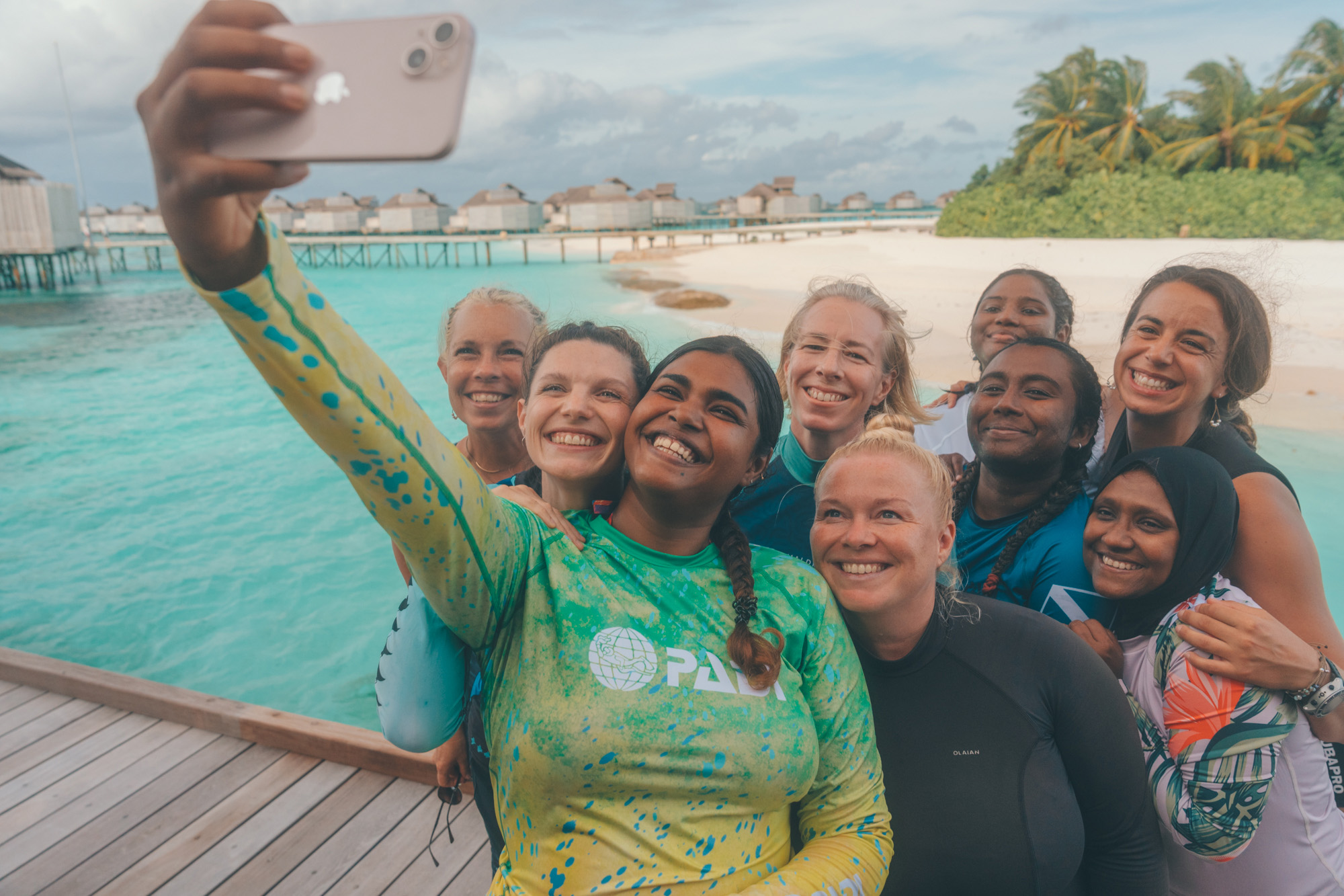 A group of divers taking a selfie.